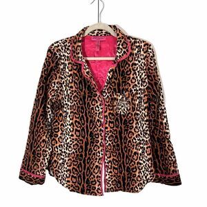 Betsy Johnson Pajama Shirt Women’s M Leopard Long Sleeve Brown Pink